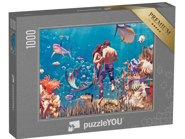 Puzzle 1000 Teile „Digitale Kunst: Mann und Meerjungfrau - eine Liebesgeschichte“