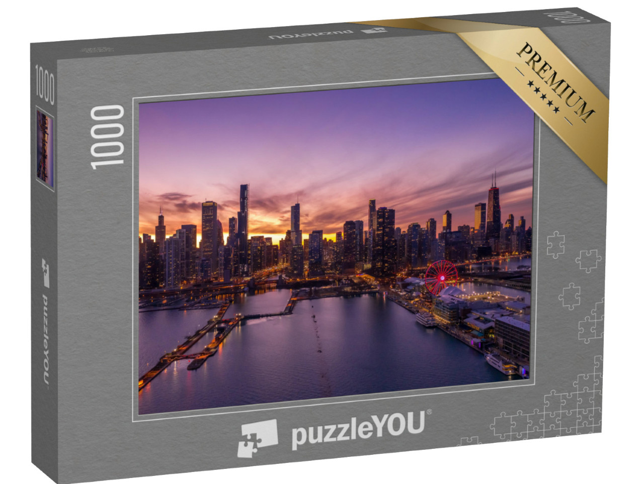 Puzzle 1000 Teile „Chicago: Stadtzentrum mit Skyline, Luftaufnahme“