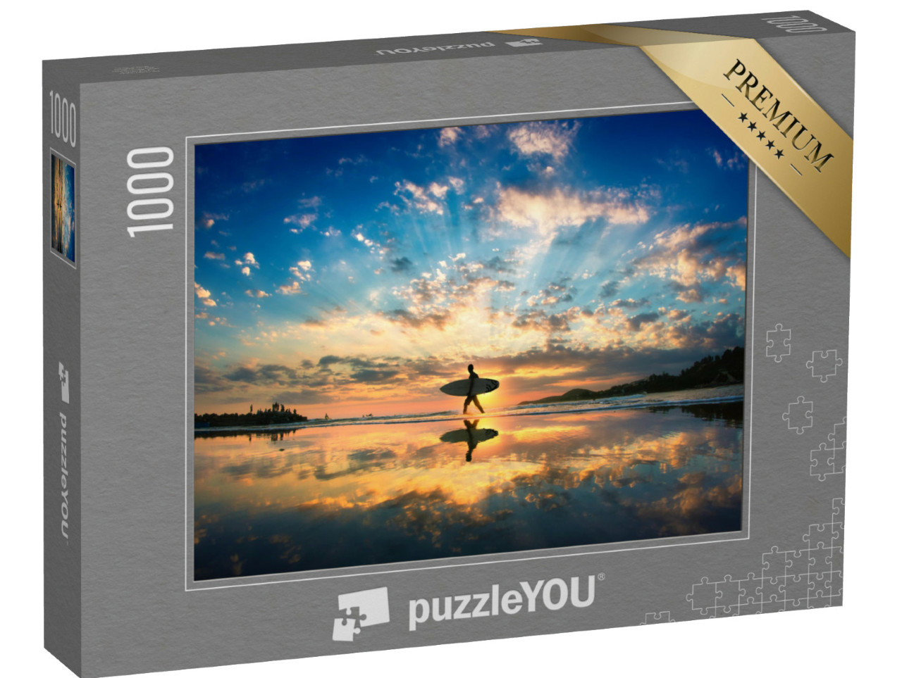 Puzzle 1000 Teile „Surfer am Strand im Sonnenuntergang“