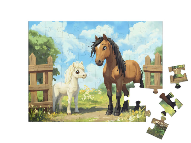 Puzzle 48 Teile „Pferdemutter mit ihrem Fohlen“