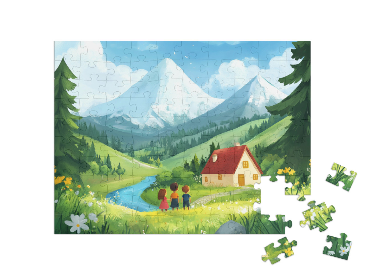 Puzzle 100 Teile „Frische Bergluft und grüne Wiesen“