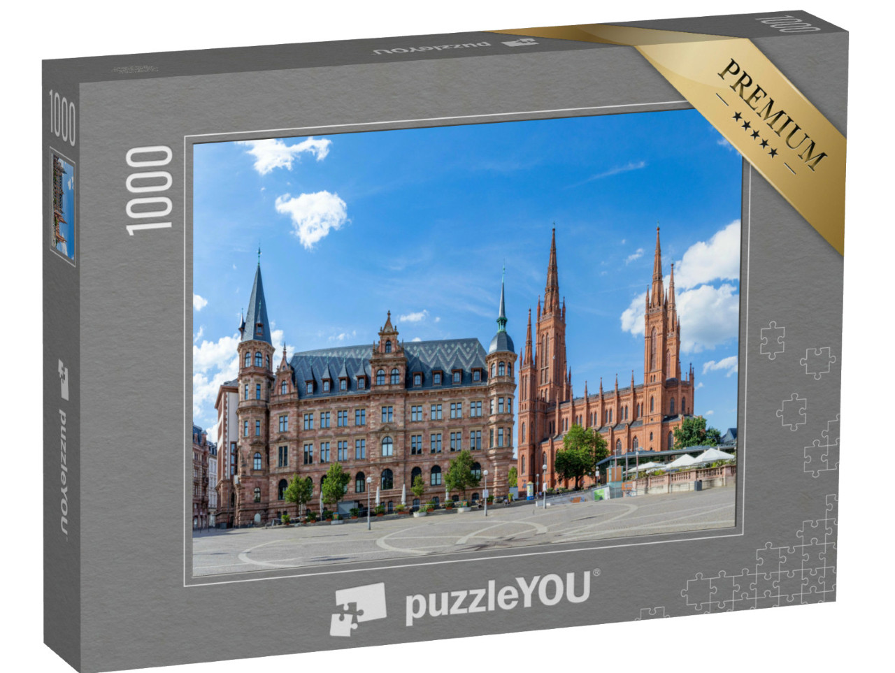 Puzzle 1000 Teile „Neues Rathaus und Marktkirche in Wiesbaden, Deutschland“