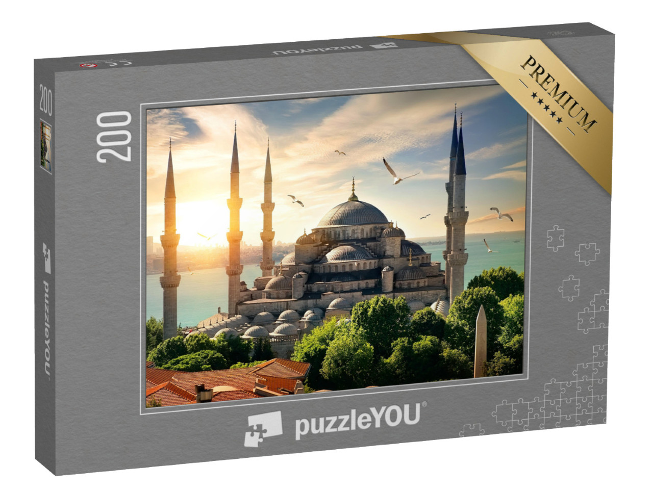 Puzzle 200 Teile „Möwen über der Blauen Moschee und dem Bosporus in Istanbul“