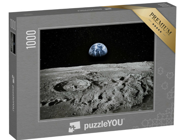 Puzzle 1000 Teile „Mondoberfläche, im Hintergrund die Erde, NASA-Bildmaterial“