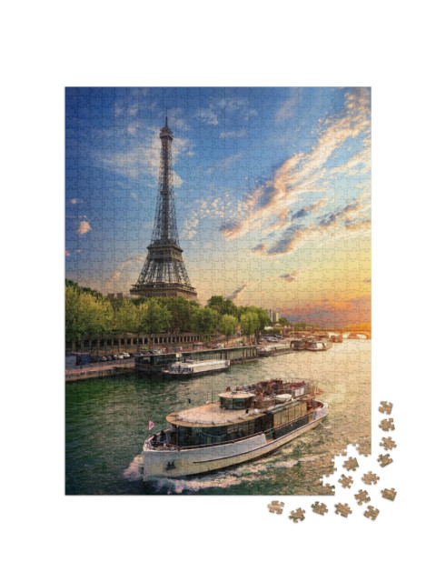 Puzzle 1000 Teile „Am Ufer der Seine: Paris im Abendlicht“