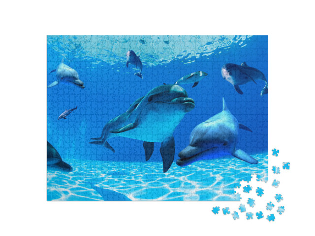 Puzzle 1000 Teile „Delphine schwimmen in den tiefen Gewässern“
