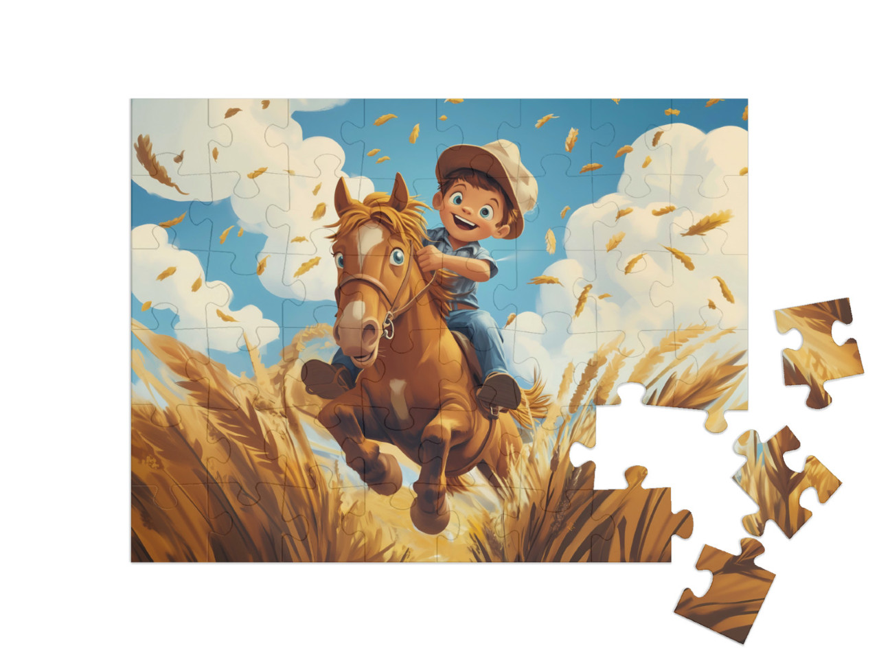 Puzzle 48 Teile „Der kleine Cowboy und sein treues Pferd“
