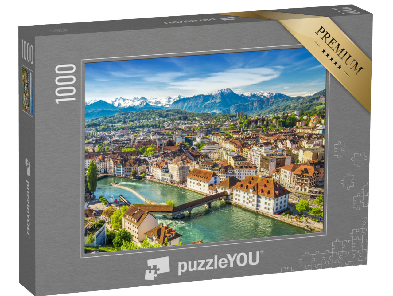 Puzzle 1000 Teile „Blick auf den Pilatus und das historische Stadtzentrum von Luzern, Schweiz“