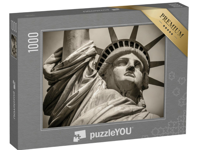 Puzzle 1000 Teile „Nahaufnahme der Freiheitsstatue in schwarz-weiß“