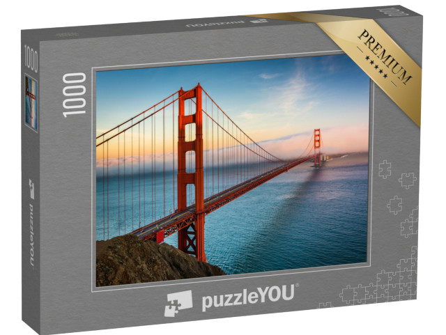 Puzzle 1000 Teile „Golden Gate Bridge bei Sonnenuntergang und Nebel, San Francisco“