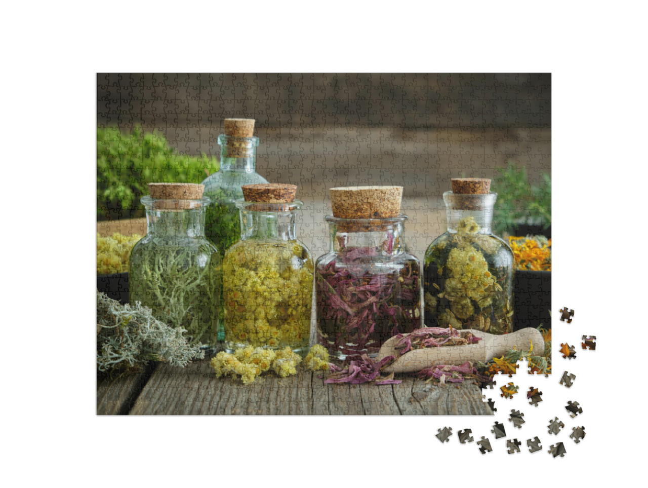 Puzzle 1000 Teile „Flaschen mit Tinkturen und Aufgüssen von Heilkräutern“