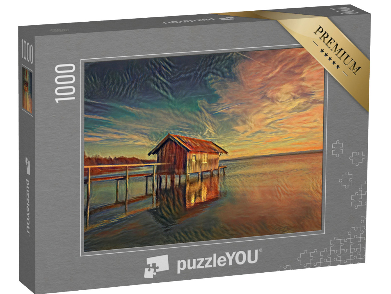 Puzzle 1000 Teile „im Stil von Edvard Munch, Der Schrei - Seehaus in Stegen am Ammersee in Bayern“