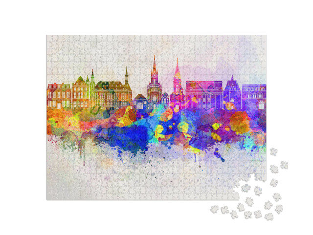 Puzzle 1000 Teile „Aquarell der Aachener Skyline“