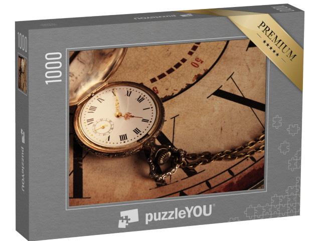 Puzzle 1000 Teile „Hintergrund mit Vintage-Uhren, goldene Taschenuhr“