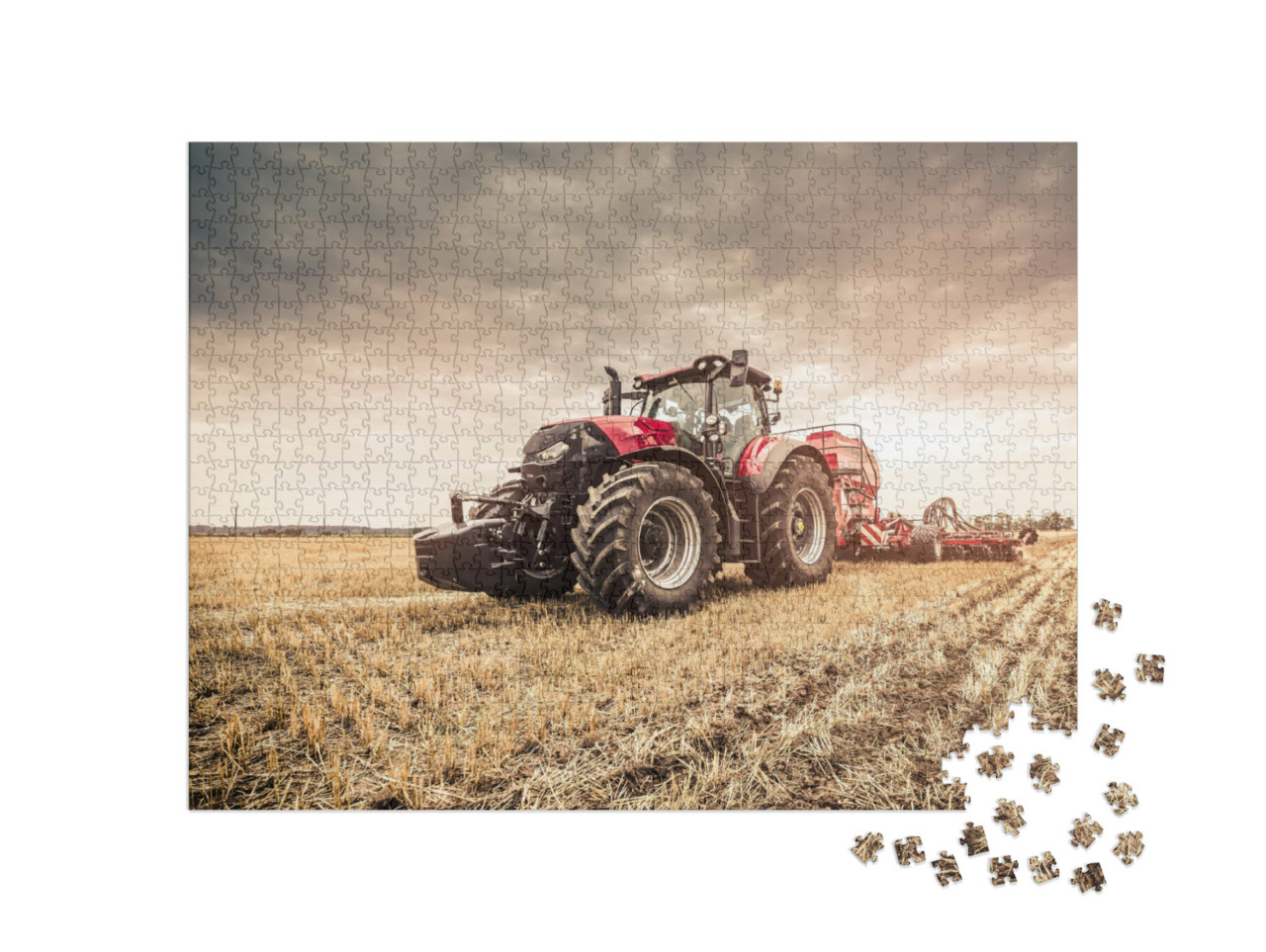 Puzzle 1000 Teile „Roter Traktor bei der Feldarbeit“
