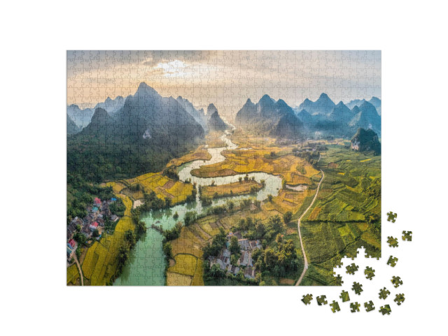 Puzzle 1000 Teile „Reis und Reisfeld im Dorf Phong Nam in Trung Khanh, Cao Bang, Vietnam“