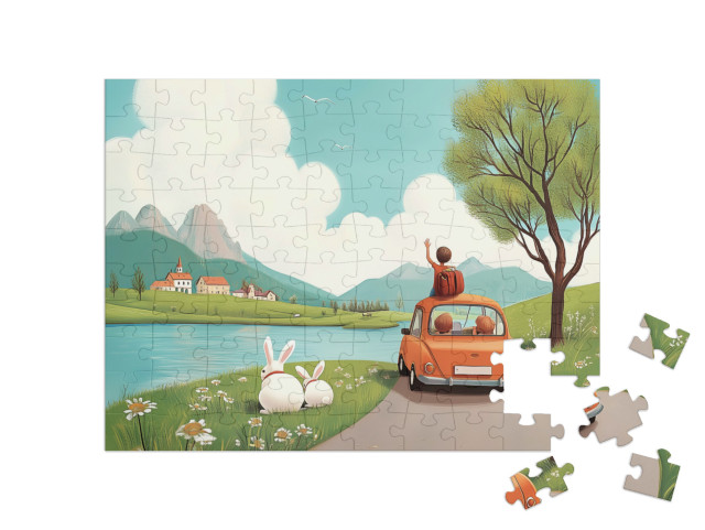 Puzzle 100 Teile „Familienausflug in die Berge“