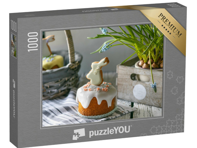 Puzzle 1000 Teile „Osterkuchen mit süßem Hasen dekoriert“