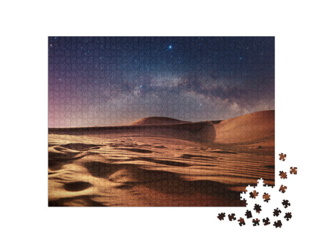 Puzzle 1000 Teile „Ruhige klare Sternennacht in der Wüste, Sanddünen“