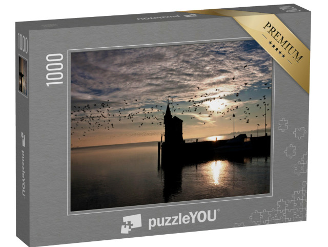 Puzzle 1000 Teile „Hafeneinfahrt von Konstanz im Sonnenaufgang, Bodensee, Deutschland“
