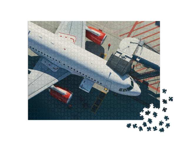 Puzzle 1000 Teile „Blick von oben: Vorbereitung des Flugzeugs vor dem Abflug“