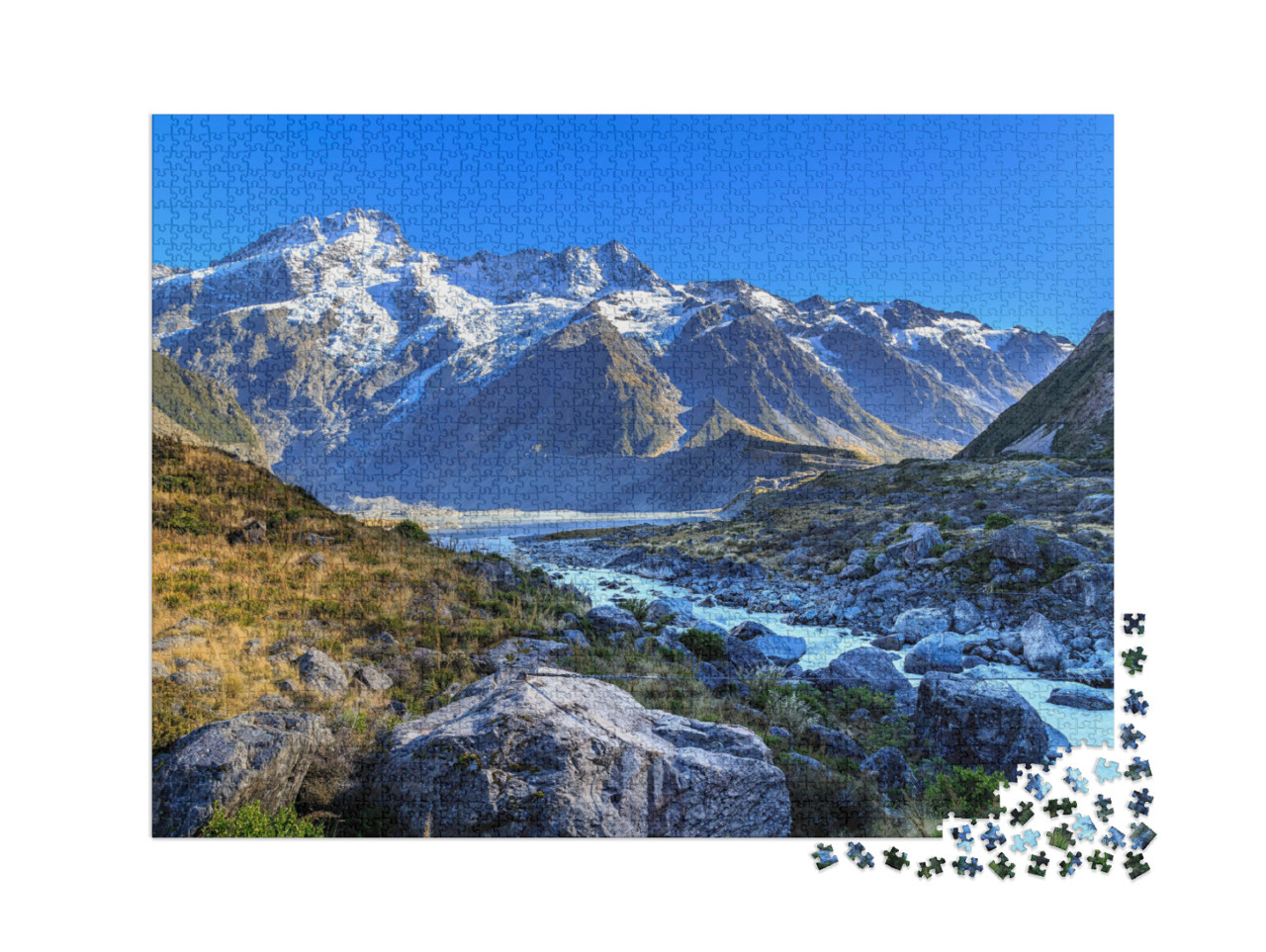 Puzzle 2000 Teile „Mount Cook und Mueller-See, Neuseeland“