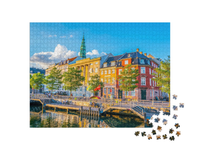 Puzzle 1000 Teile „Ein Kanal am Schloss Christiansborg in Kopenhagen“