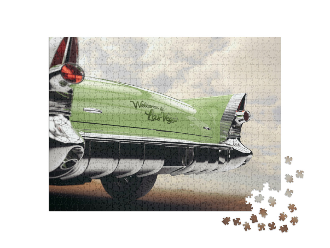 Puzzle 1000 Teile „Digiale Kunst: Oldtimer mit Welcome to Las Vegas Schriftzug“