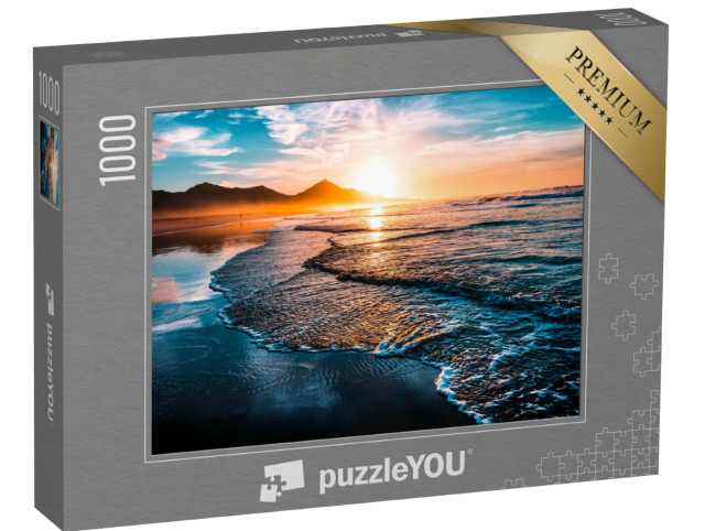 Puzzle 1000 Teile „Sonnenuntergang über sanften Wellen am Strand“