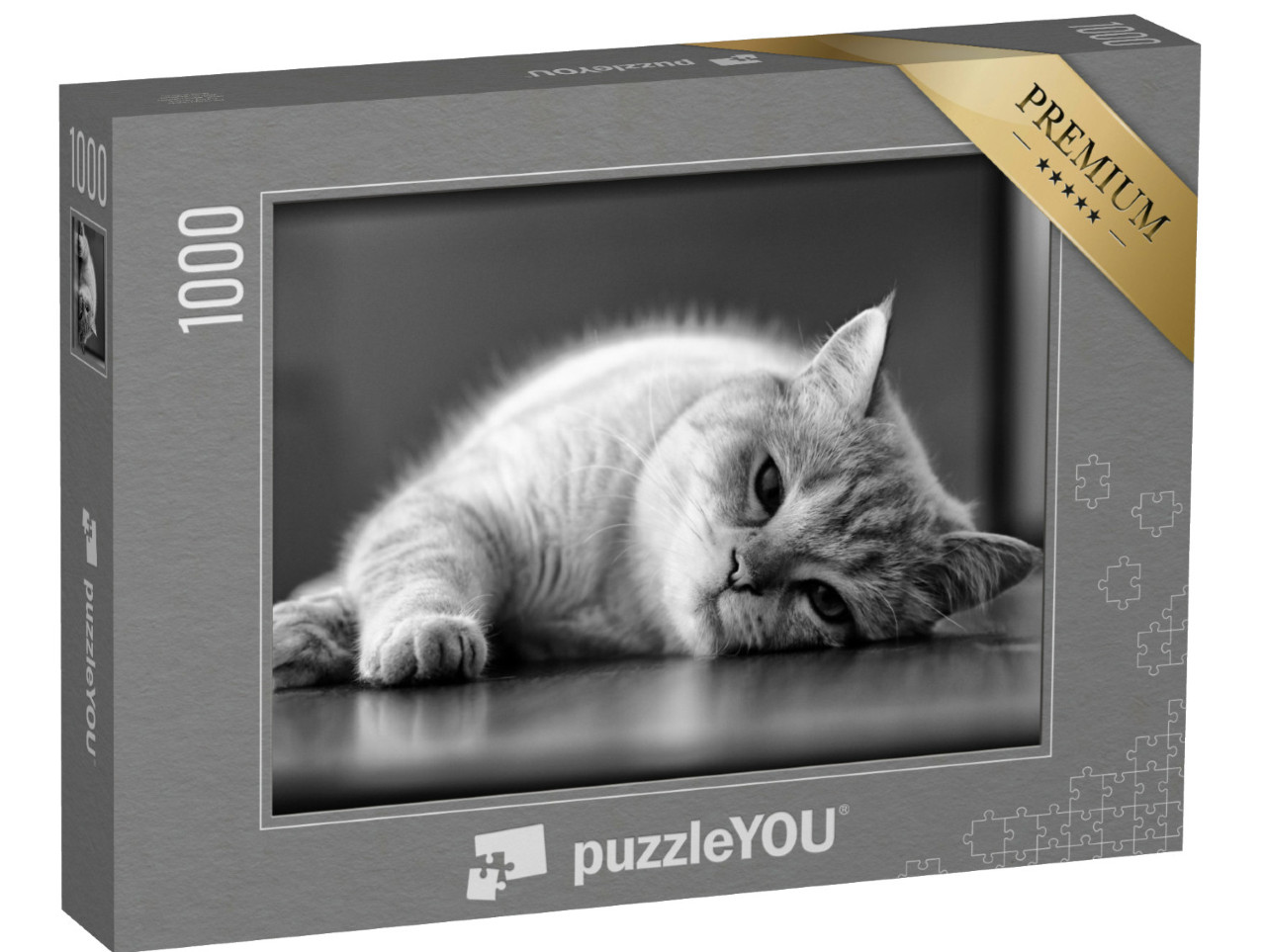 Puzzle 1000 Teile „Schläfrige Katze, schwarz-weiß“