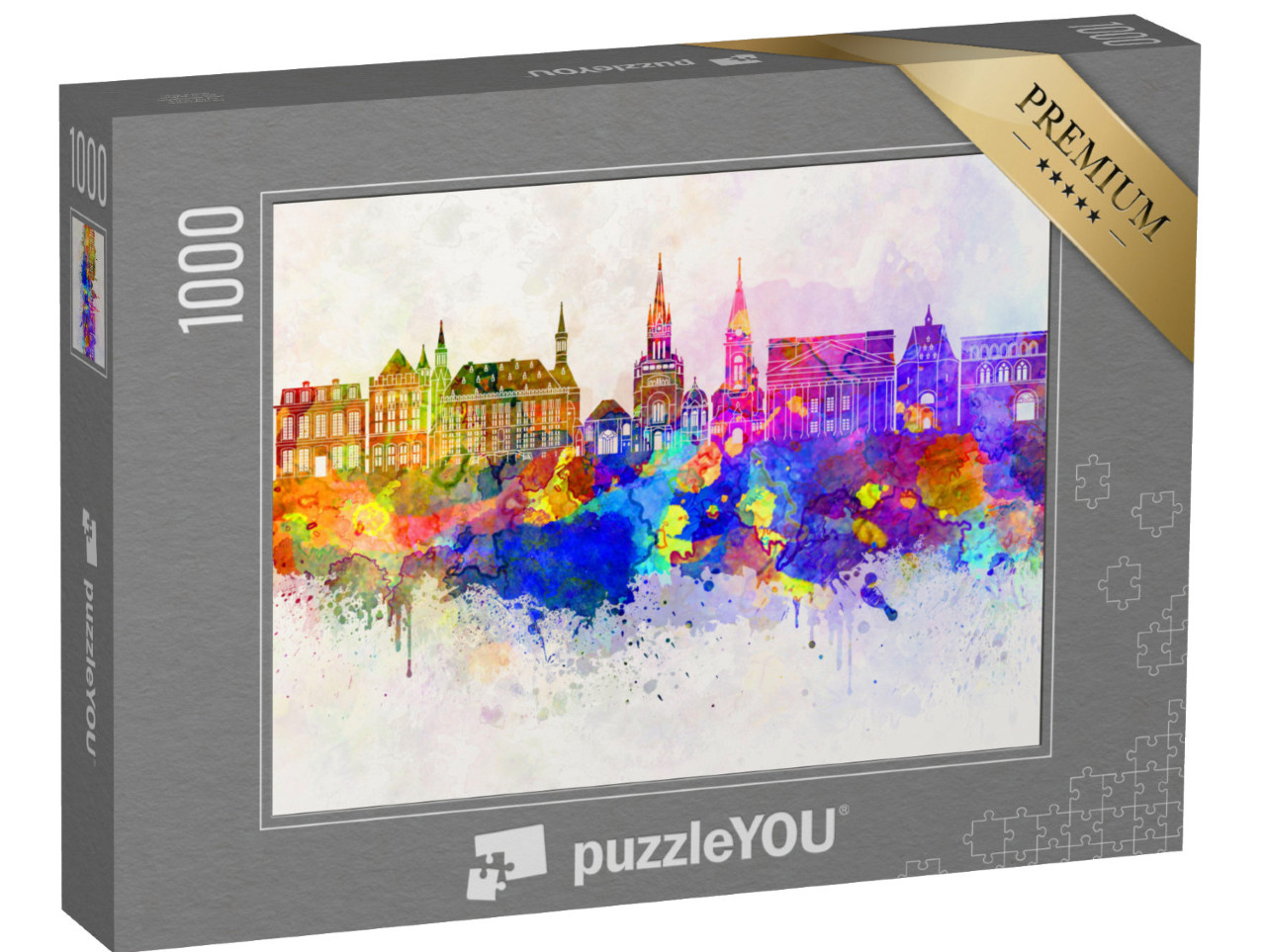 Puzzle 1000 Teile „Aquarell der Aachener Skyline“