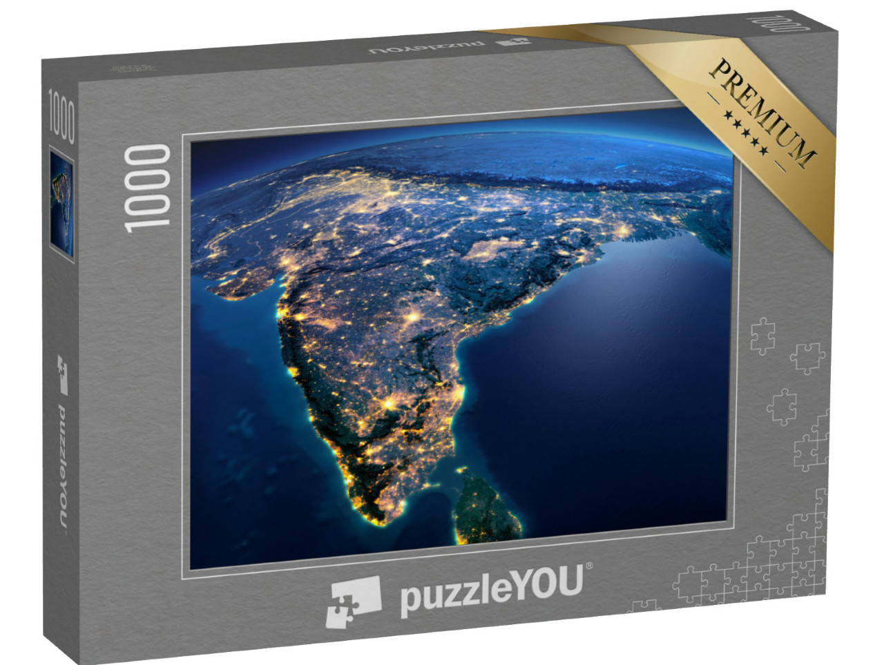 Puzzle 1000 Teile „Erde bei Nacht: Blick aus dem All auf Indien und Sri Lanka“