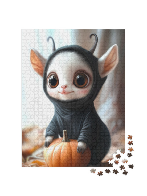 Puzzle 1000 Teile „Babyziege im Katzenkostüm, Halloween“