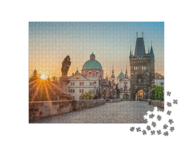Puzzle 1000 Teile „Sonnenaufgangs über der Karlsbrücke in Prag, Tschechische Republik“