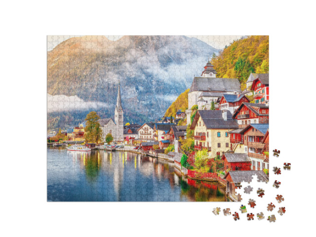 Puzzle 1000 Teile „Hallstätter See mit Ufer und Bergen, Österreich“