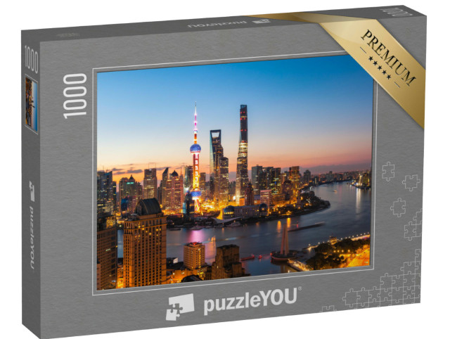 Puzzle 1000 Teile „Hell erleuchtetes Shanghai bei Nacht“