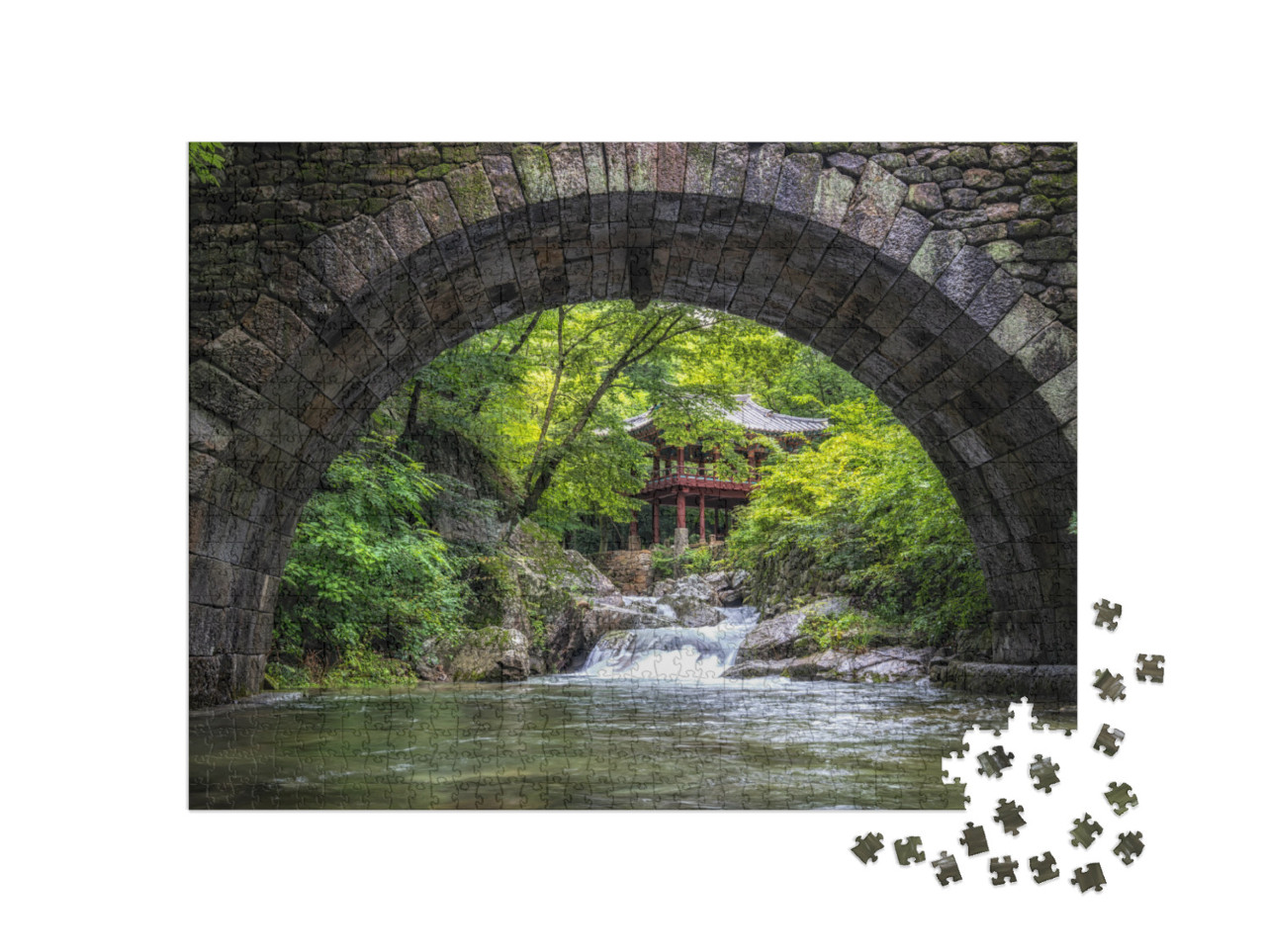 Puzzle 1000 Teile „Seungseongyo-Brücke und Pavillon im Seonamsa-Tempel, Südkorea“