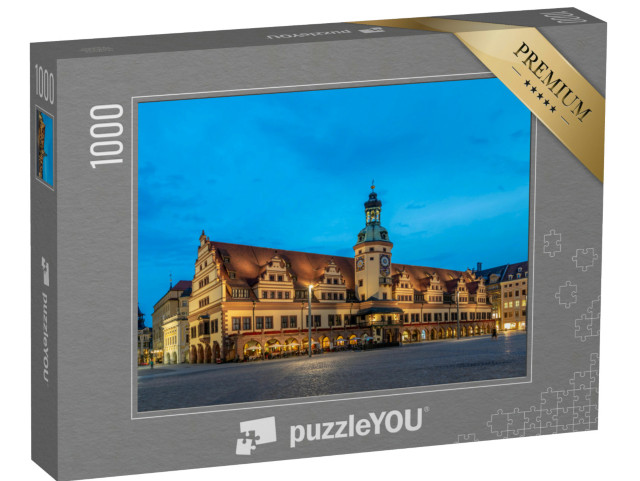 Puzzle 1000 Teile „Altes Rathaus zur blauen Stunde, Leipzig, Deutschland“