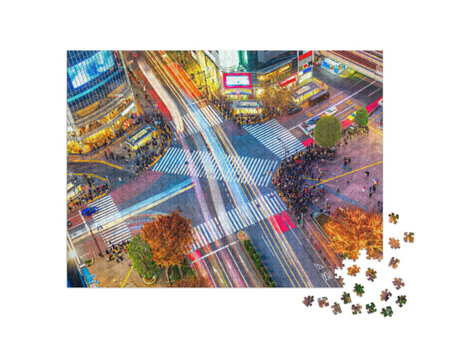 Puzzle 1000 Teile „Luftaufnahme der einzigartigen Shibuya-Kreuzung, Tokio, Japan“