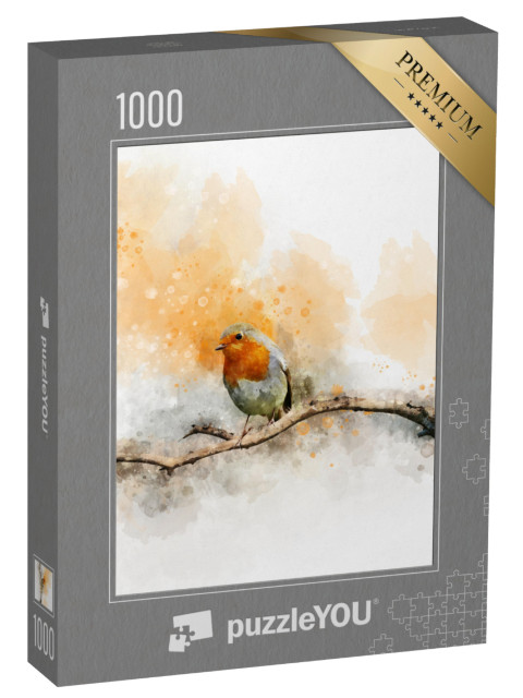 Puzzle 1000 Teile „Aquarellmalerei: Ein Rotkehlchen“