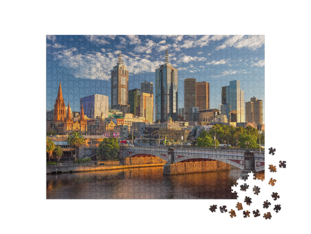 Puzzle 1000 Teile „Skyline von Melbourne im Sonnenaufgang“