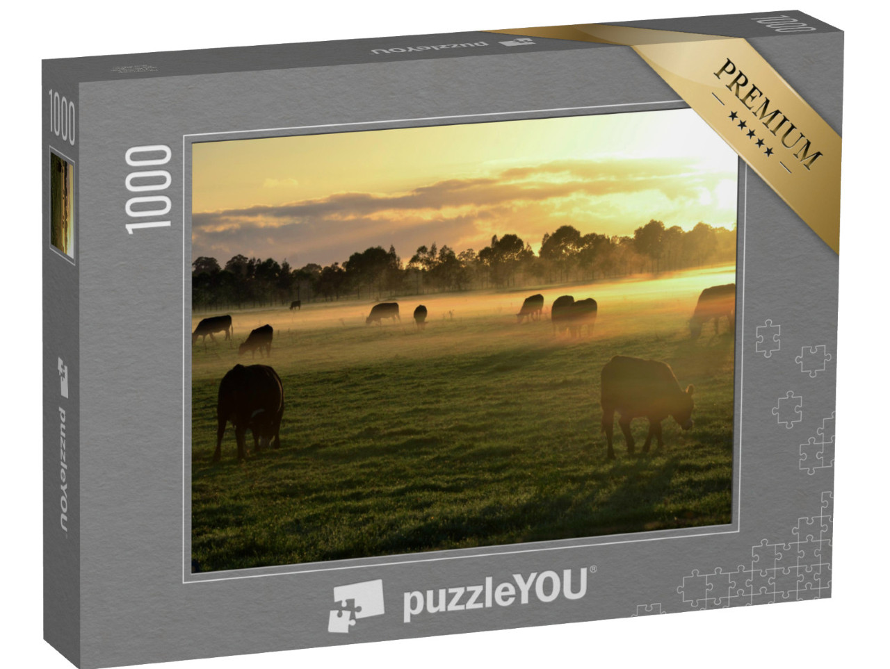 Puzzle 1000 Teile „Auf dem Land: Kuhherde im Morgennebel“