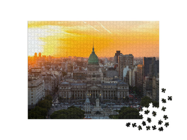 Puzzle 1000 Teile „Nationales Kongressgebäude von Buenos Aires bei Sonnenuntergang“