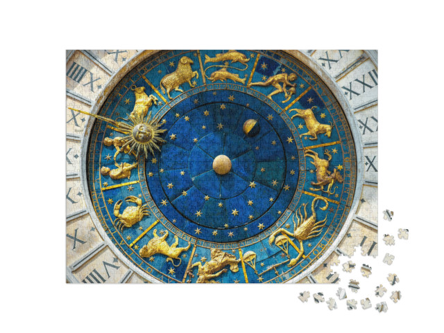 Puzzle 1000 Teile „Astrologische Tierkreiszeichen auf antiker Uhr“