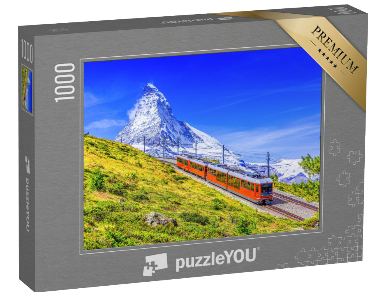 Puzzle 1000 Teile „Eisenbahn am Gornergrat mit dem Matterhorn, Wallis, Schweiz“