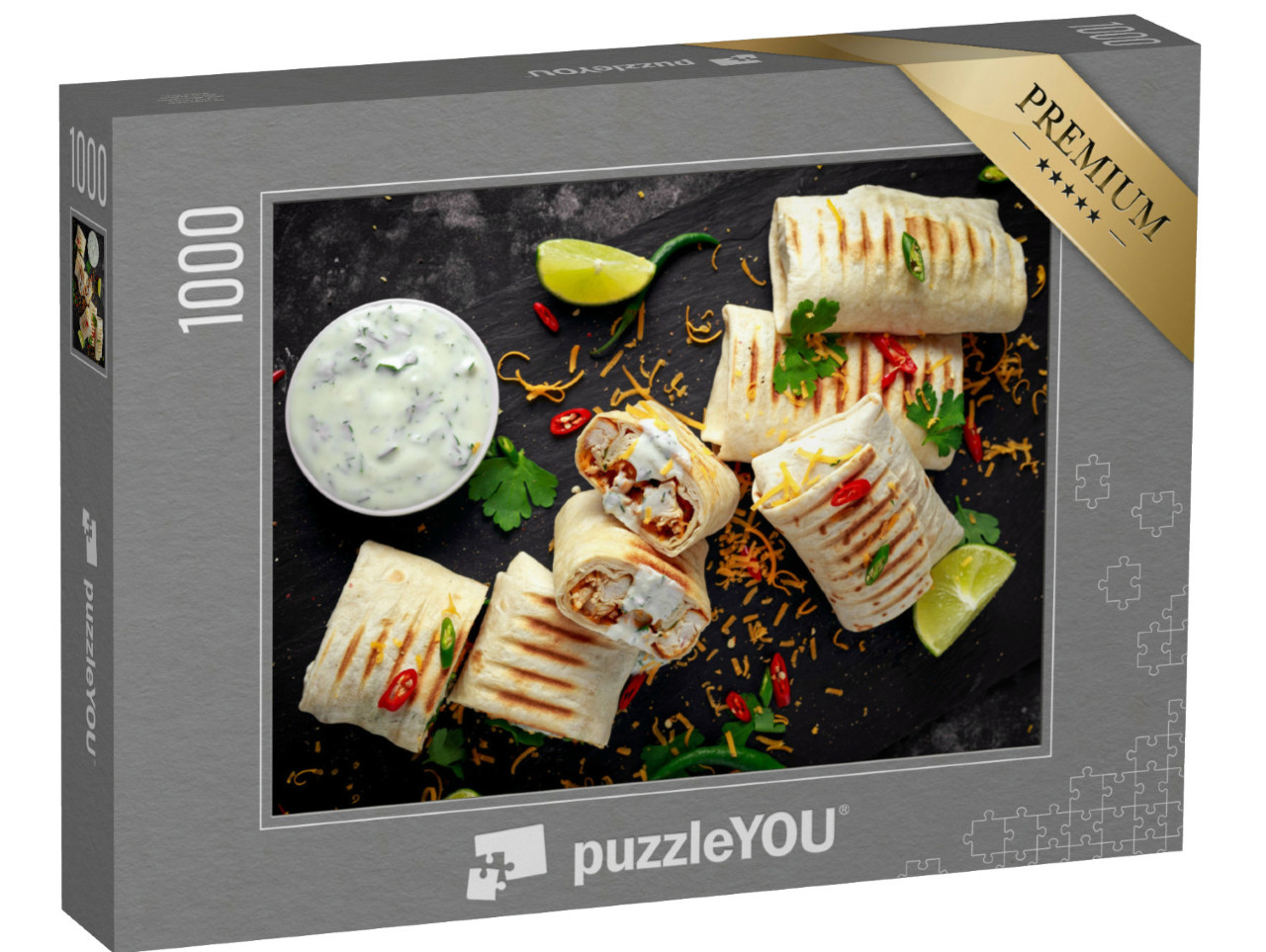 Puzzle 1000 Teile „Frisch zubereitete Wraps mit gegrilltem Hähnchen“