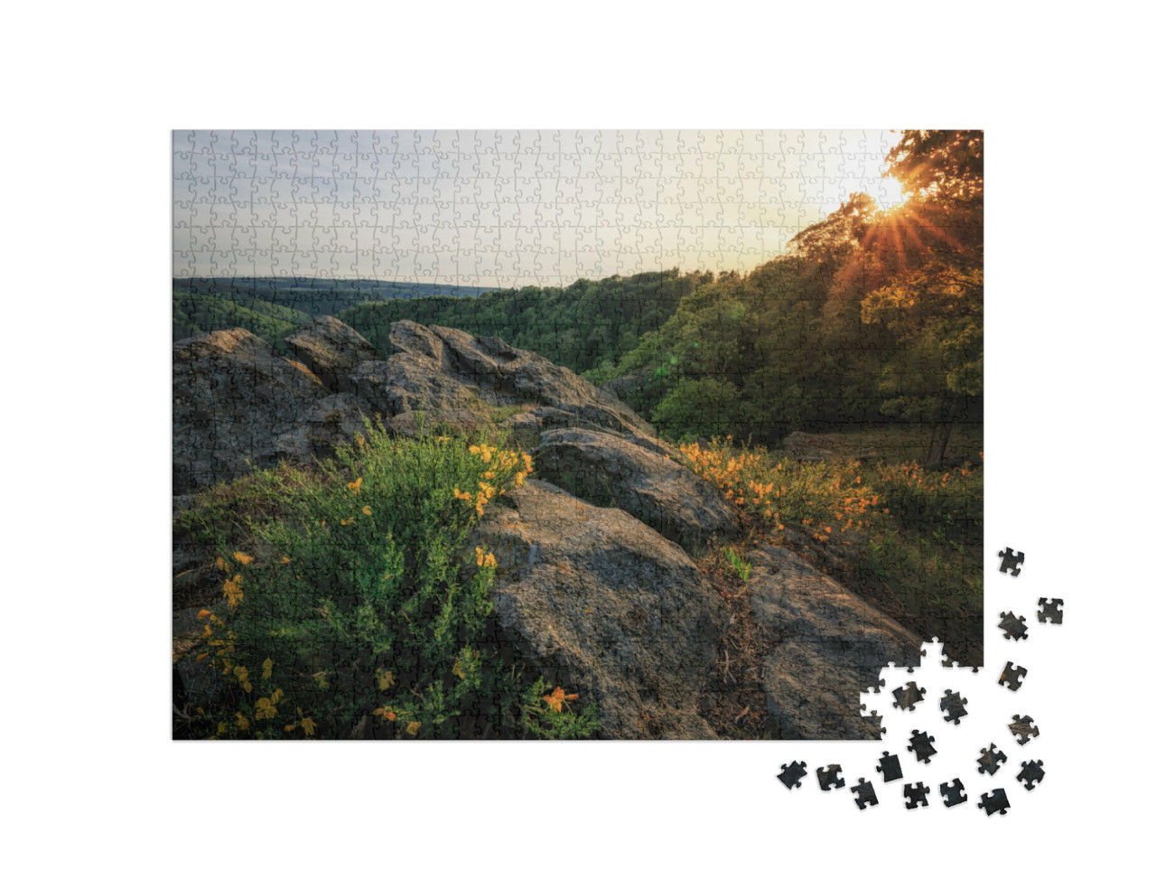 Puzzle 1000 Teile „Das Tal der Bode im Harz im wunderschönen Sonnenuntergang“