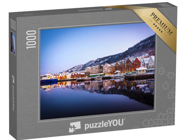 Puzzle 1000 Teile „Weihnachtliche Holzhäuser in Bergen, Norwegen“