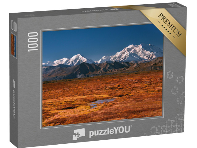 Puzzle 1000 Teile „Alaskas Mount Denali an einem klaren Tag mit blauem Himmel“