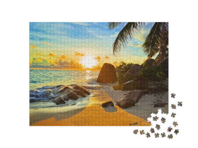 Puzzle 1000 Teile „Tropischer Strand im Sonnenuntergang“